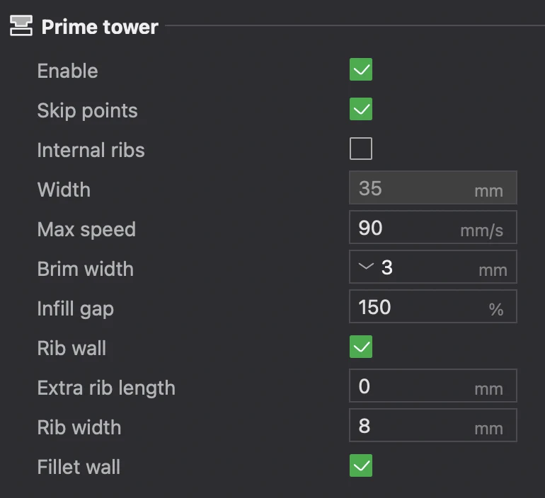 Prime Tower Settings