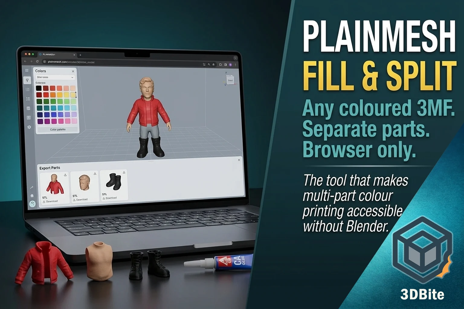 PlainMesh Fill & Split: The Browser Tool That Turns Any Coloured 3MF Into Printable Parts